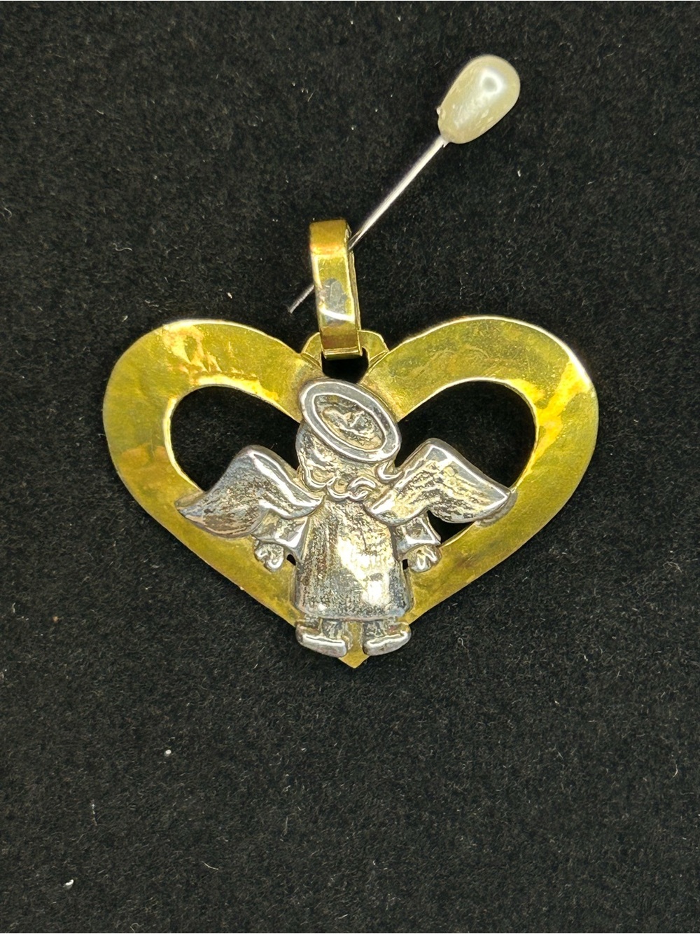 Jeep Collins Brass and Sterling Lil’ Angel Heart Pendant